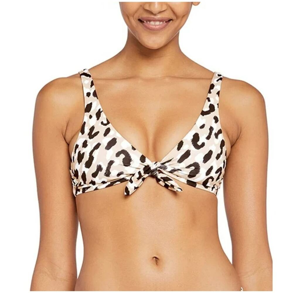 Vitamin A Women 12 Tan Lou Cheetah Tie Front Bikini Top Wildcat Animal Print NEW